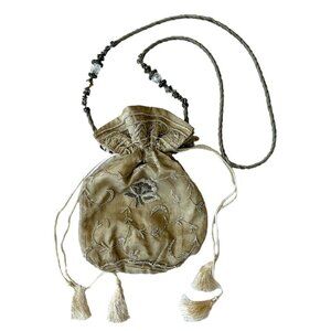 NWOT Vintage Maya Evangelista Bohemian Beaded Silk Organza Handbag Bag Champagne